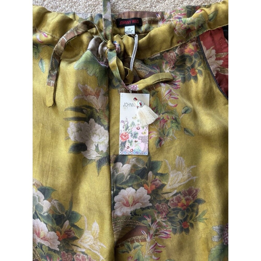 Johnny Was Olive Green Floral Wide-Leg Pants